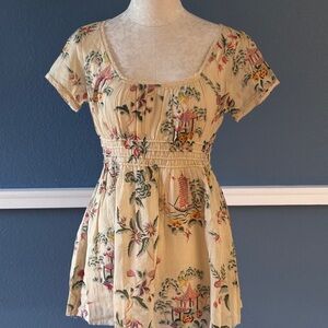 Lucky Brand Floral Print Short Sleeve Babydoll Top in Small